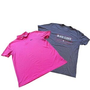 Black Clover Mens Live Lucky Bundle Polo Graphic T-Shirt Large Pink Grey
